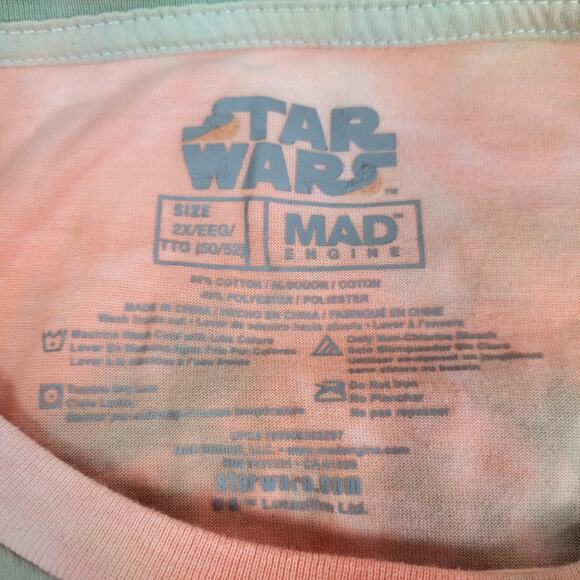 Star Wars Angry Baby Yoda Peach Tie Dye T-Shirt Size 2X - Picture 3 of 6
